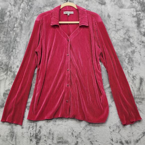 NEW Absolutely Famous Top Womens XL Pink Pleated Satin Long Sleeve Button Up - Picture 1 of 10